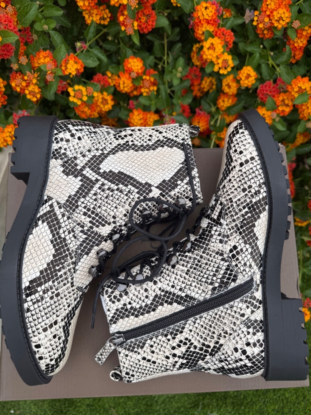 Leather Boots by Linea Paolo Trinityx Snake Print Combat Boots Size 8.5 NIB